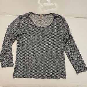 Susan Lawrence 3/4 Sleeve Top Size M Black White Blouse